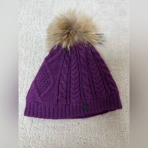 Bula Purple Knit Kids Beanie with Fur Pom fleece lining